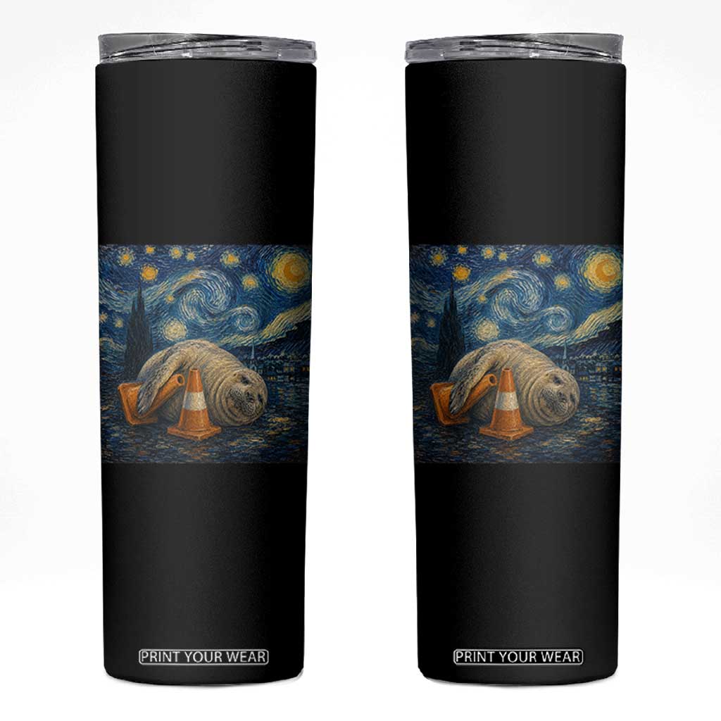 Funny Neil The Seal Starry Night Skinny Tumbler Van Gogh Art for Tasmania Seal Lovers TS11 Black Print Your Wear