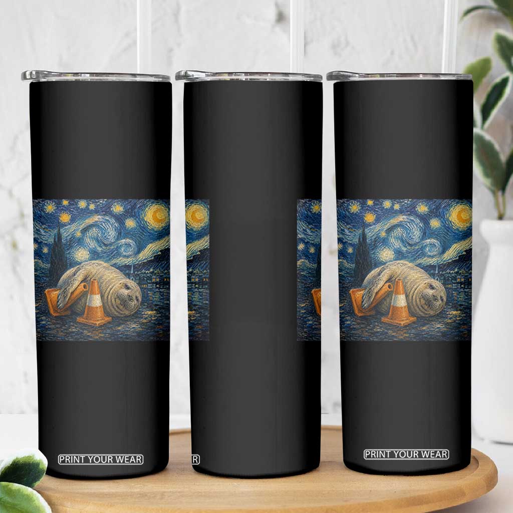 Funny Neil The Seal Starry Night Skinny Tumbler Van Gogh Art for Tasmania Seal Lovers TS11 Print Your Wear