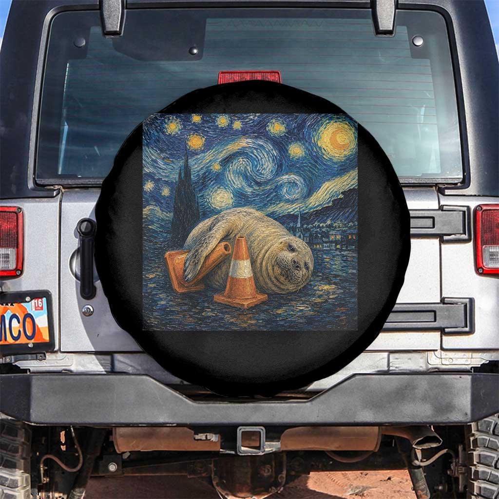 Funny Neil The Seal Starry Night Spare Tire Cover Van Gogh Art for Tasmania Seal Lovers TS11 No hole Black Print Your Wear