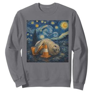 Funny Neil The Seal Starry Night Sweatshirt Van Gogh Art for Tasmania Seal Lovers TS11 Charcoal Print Your Wear