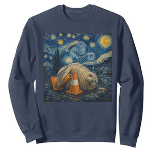 Funny Neil The Seal Starry Night Sweatshirt Van Gogh Art for Tasmania Seal Lovers TS11 Navy Print Your Wear