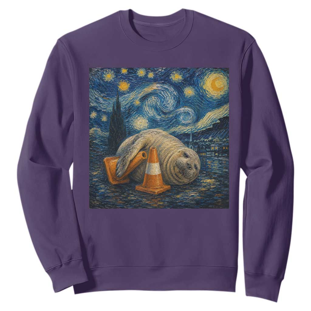 Funny Neil The Seal Starry Night Sweatshirt Van Gogh Art for Tasmania Seal Lovers TS11 Purple Print Your Wear