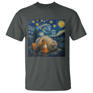 Funny Neil The Seal Starry Night T Shirt Van Gogh Art for Tasmania Seal Lovers TS11 Dark Heather Print Your Wear