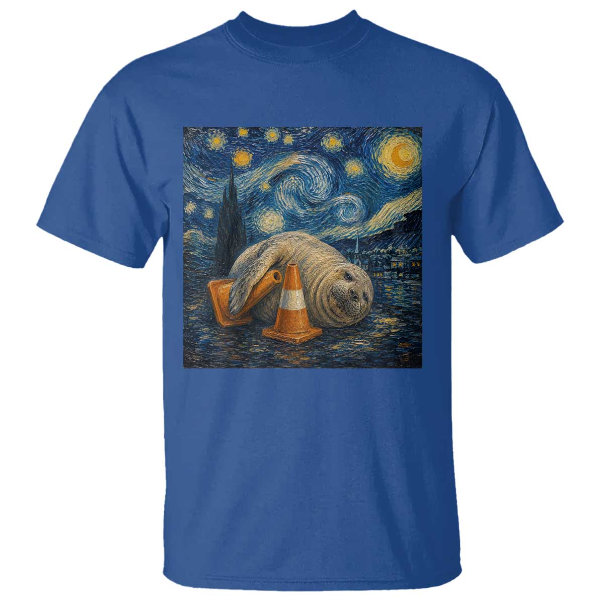 Funny Neil The Seal Starry Night T Shirt Van Gogh Art for Tasmania Seal Lovers TS11 Royal Blue Print Your Wear
