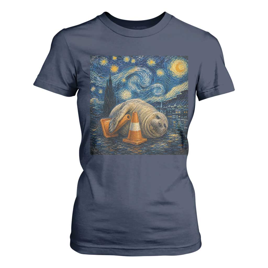 Funny Neil The Seal Starry Night T Shirt For Women Van Gogh Art for Tasmania Seal Lovers TS11 Navy Print Your Wear