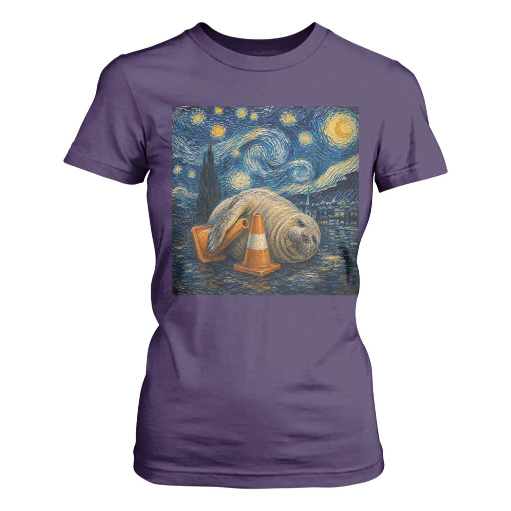 Funny Neil The Seal Starry Night T Shirt For Women Van Gogh Art for Tasmania Seal Lovers TS11 Purple Print Your Wear