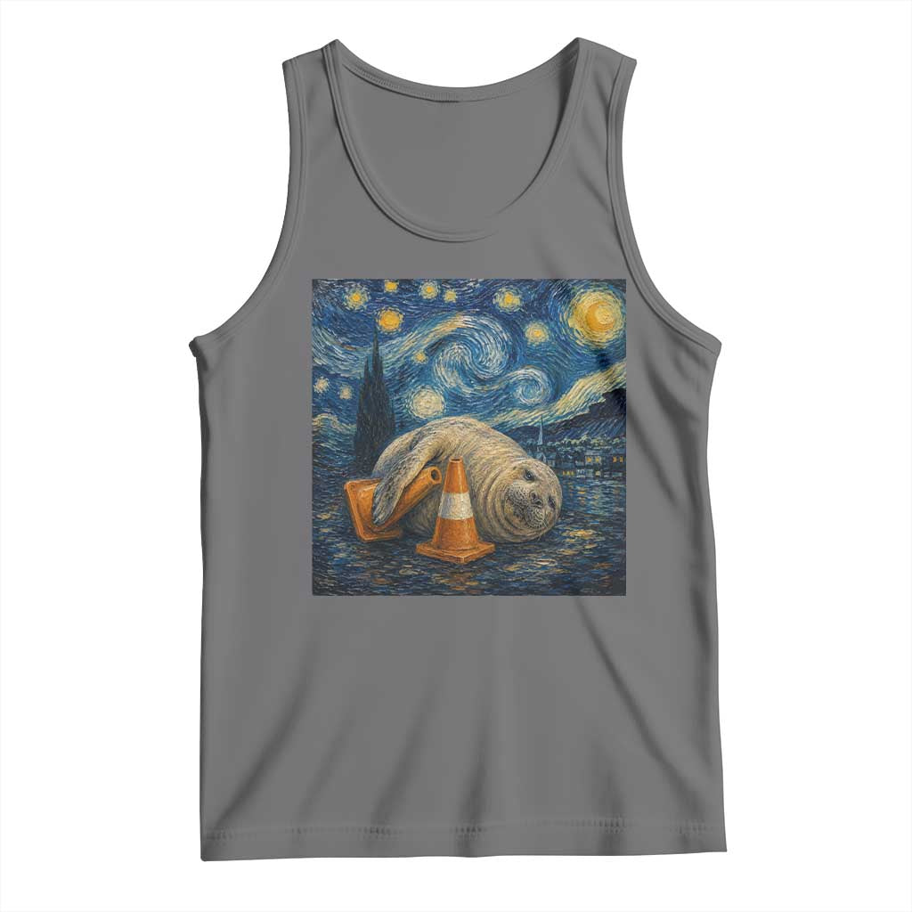 Funny Neil The Seal Starry Night Tank Top Van Gogh Art for Tasmania Seal Lovers TS11 Black Heather Print Your Wear
