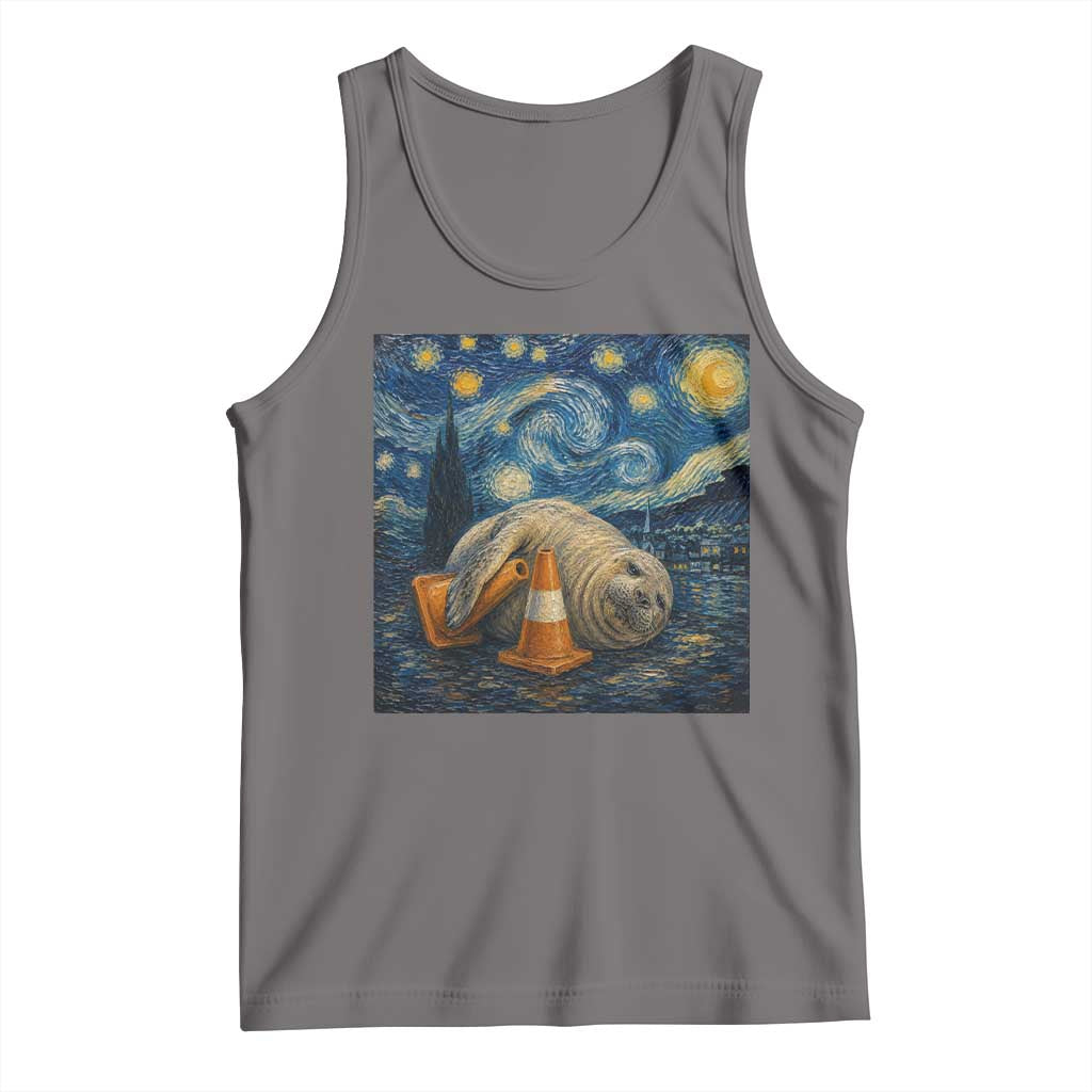 Funny Neil The Seal Starry Night Tank Top Van Gogh Art for Tasmania Seal Lovers TS11 Deep Heather Print Your Wear