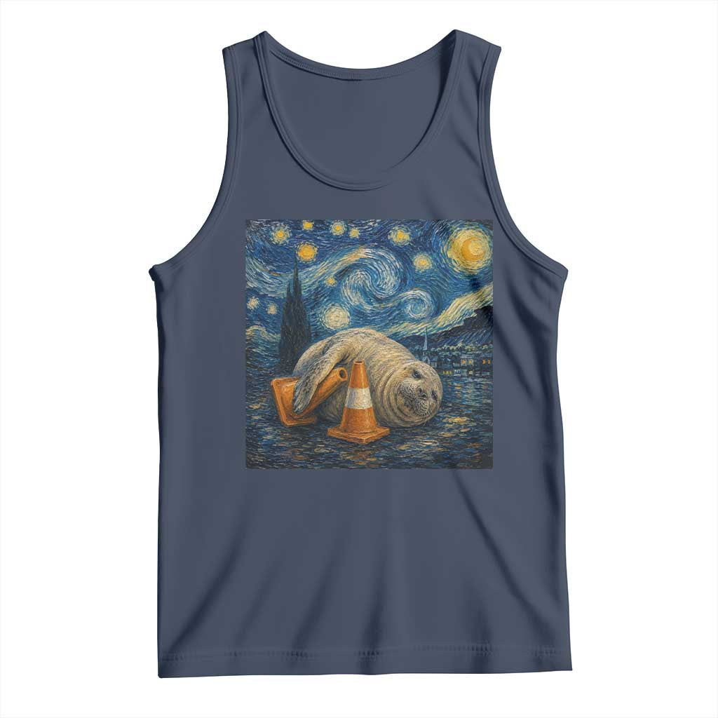 Funny Neil The Seal Starry Night Tank Top Van Gogh Art for Tasmania Seal Lovers TS11 Navy Print Your Wear