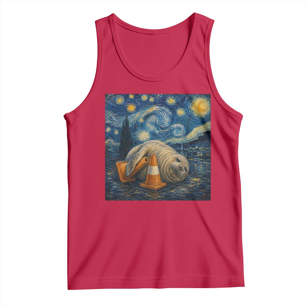 Funny Neil The Seal Starry Night Tank Top Van Gogh Art for Tasmania Seal Lovers TS11 Red Print Your Wear