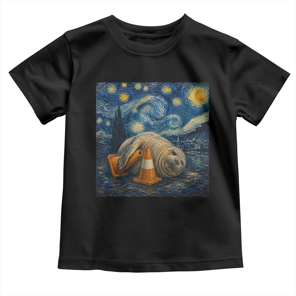 Funny Neil The Seal Starry Night Toddler T Shirt Van Gogh Art for Tasmania Seal Lovers TS11 Black Print Your Wear