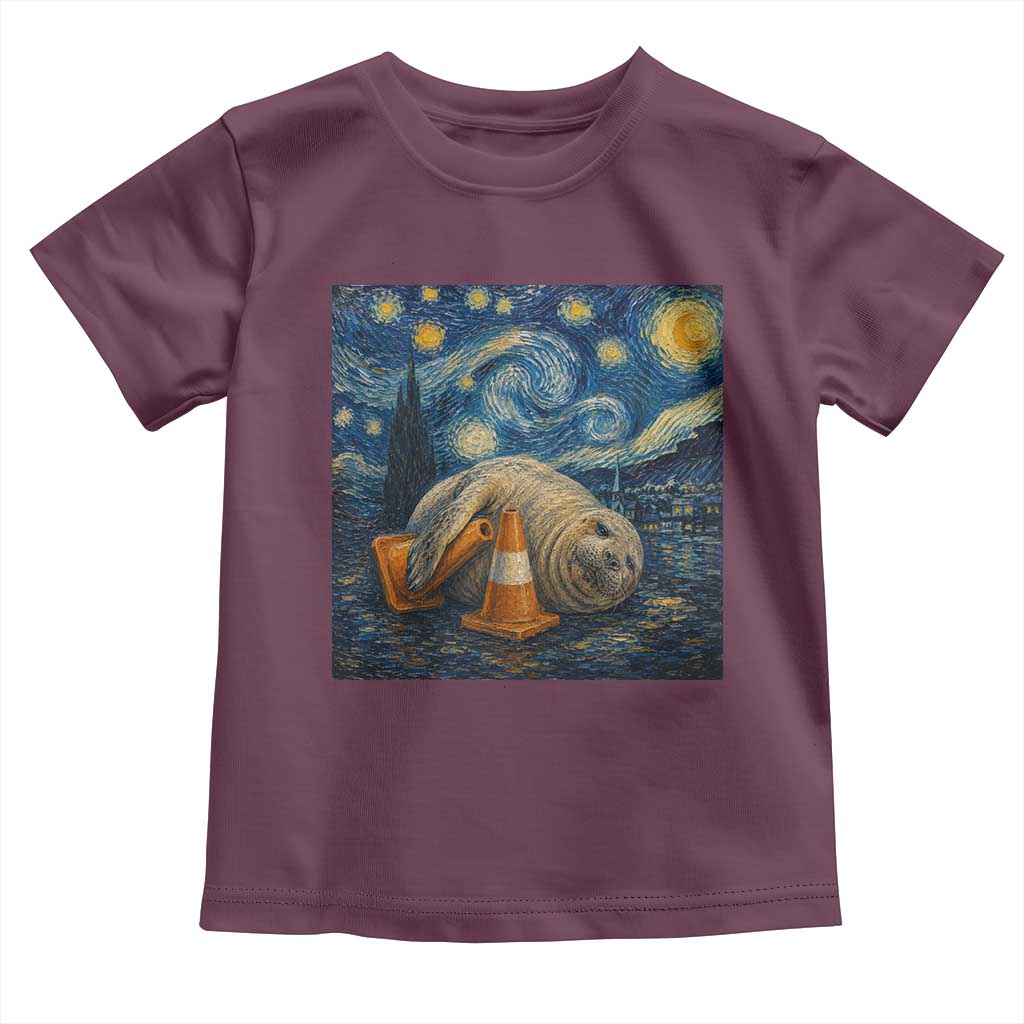 Funny Neil The Seal Starry Night Toddler T Shirt Van Gogh Art for Tasmania Seal Lovers TS11 Maroon Print Your Wear