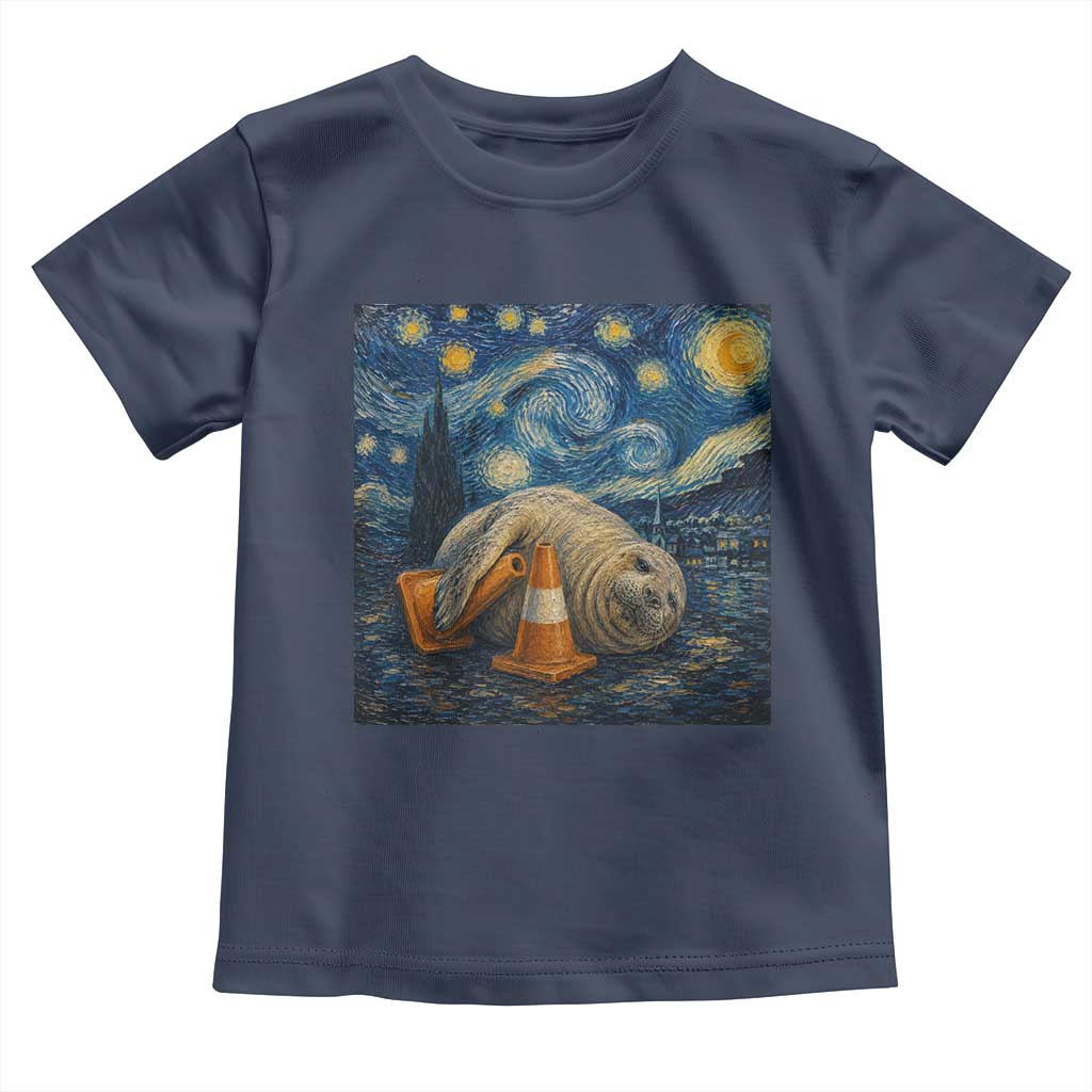 Funny Neil The Seal Starry Night Toddler T Shirt Van Gogh Art for Tasmania Seal Lovers TS11 Navy Print Your Wear