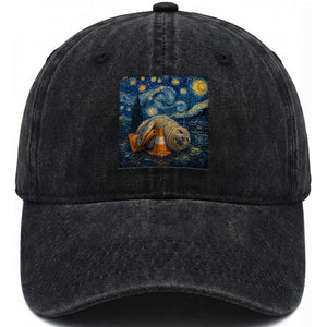 Funny Neil The Seal Starry Night Washed Cotton Baseball Cap Van Gogh Art for Tasmania Seal Lovers TS11 Print Your Wear