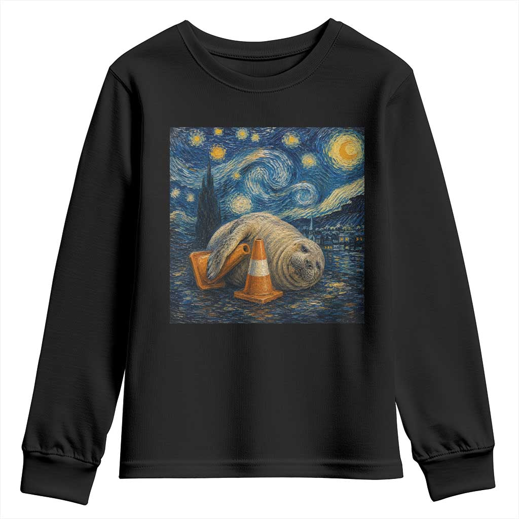 Funny Neil The Seal Starry Night Youth Sweatshirt Van Gogh Art for Tasmania Seal Lovers TS11 Black Print Your Wear