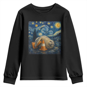 Funny Neil The Seal Starry Night Youth Sweatshirt Van Gogh Art for Tasmania Seal Lovers TS11 Black Print Your Wear