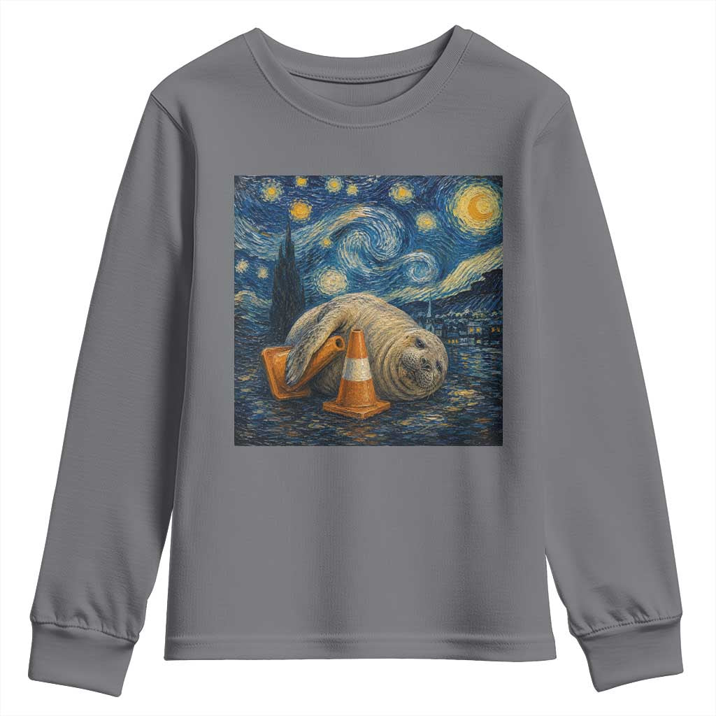 Funny Neil The Seal Starry Night Youth Sweatshirt Van Gogh Art for Tasmania Seal Lovers TS11 Charcoal Print Your Wear