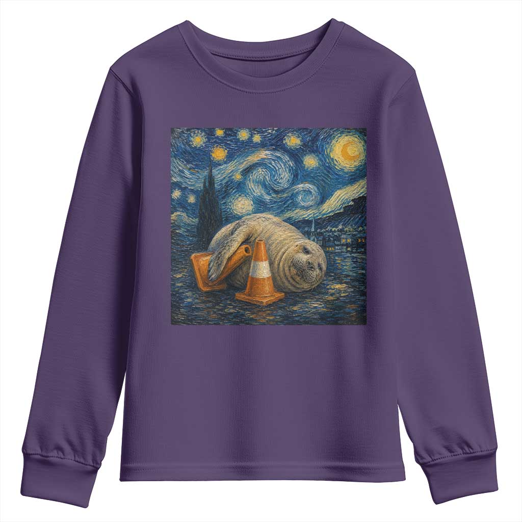 Funny Neil The Seal Starry Night Youth Sweatshirt Van Gogh Art for Tasmania Seal Lovers TS11 Purple Print Your Wear