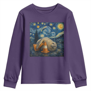 Funny Neil The Seal Starry Night Youth Sweatshirt Van Gogh Art for Tasmania Seal Lovers TS11 Purple Print Your Wear
