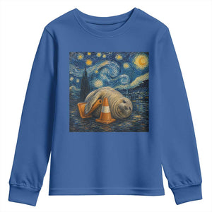 Funny Neil The Seal Starry Night Youth Sweatshirt Van Gogh Art for Tasmania Seal Lovers TS11 Royal Blue Print Your Wear