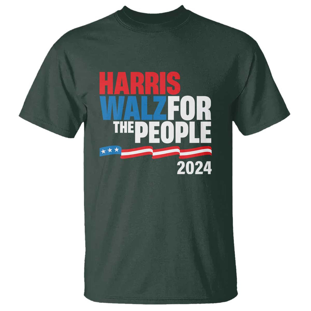 Harris Walz For The People T Shirt Presidential Election 2024 American Flag TS11 Dark Forest Green Print Your Wear