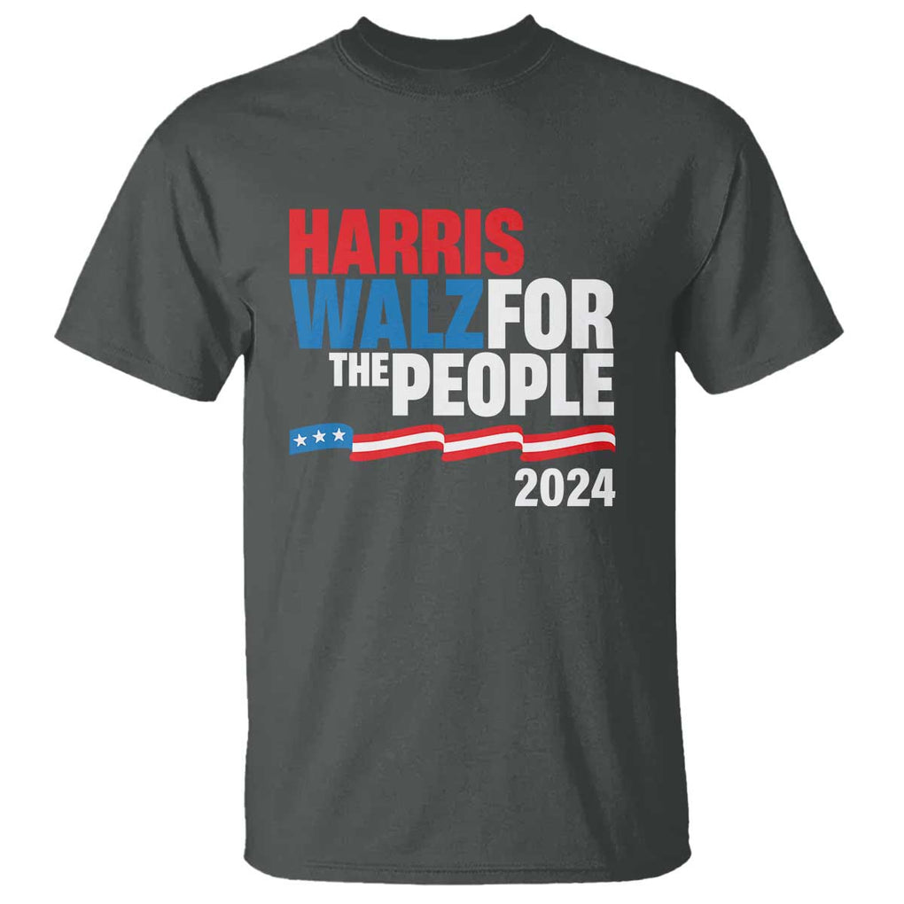 Harris Walz For The People T Shirt Presidential Election 2024 American Flag TS11 Dark Heather Print Your Wear