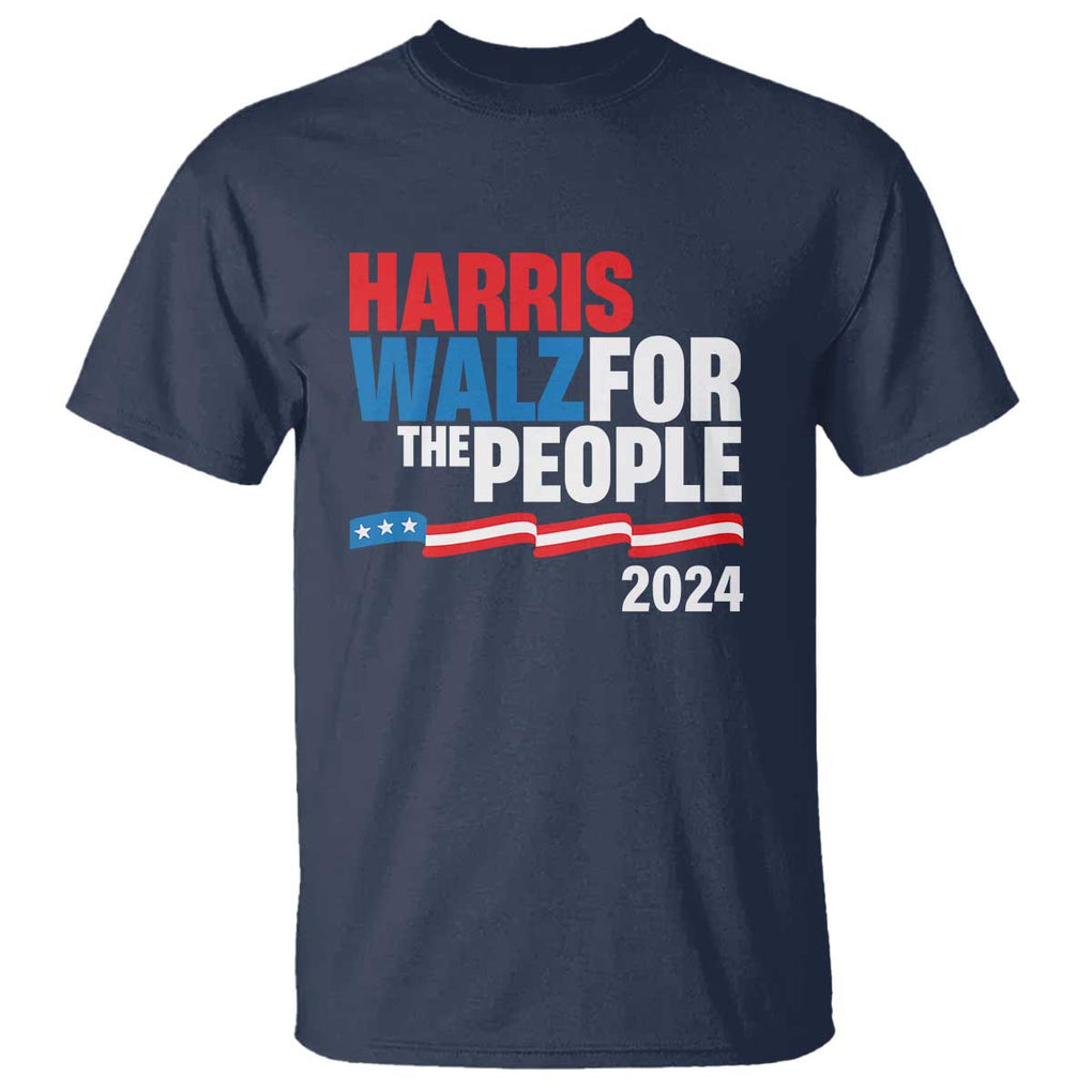 Harris Walz For The People T Shirt Presidential Election 2024 American Flag TS11 Navy Print Your Wear
