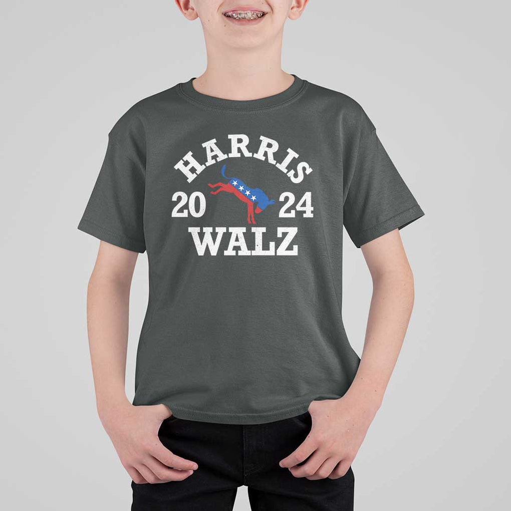Harris Walz 2024 T Shirt For Kid Vintage Patriotic Donkey USA Flag TS11 Dark Heather Print Your Wear