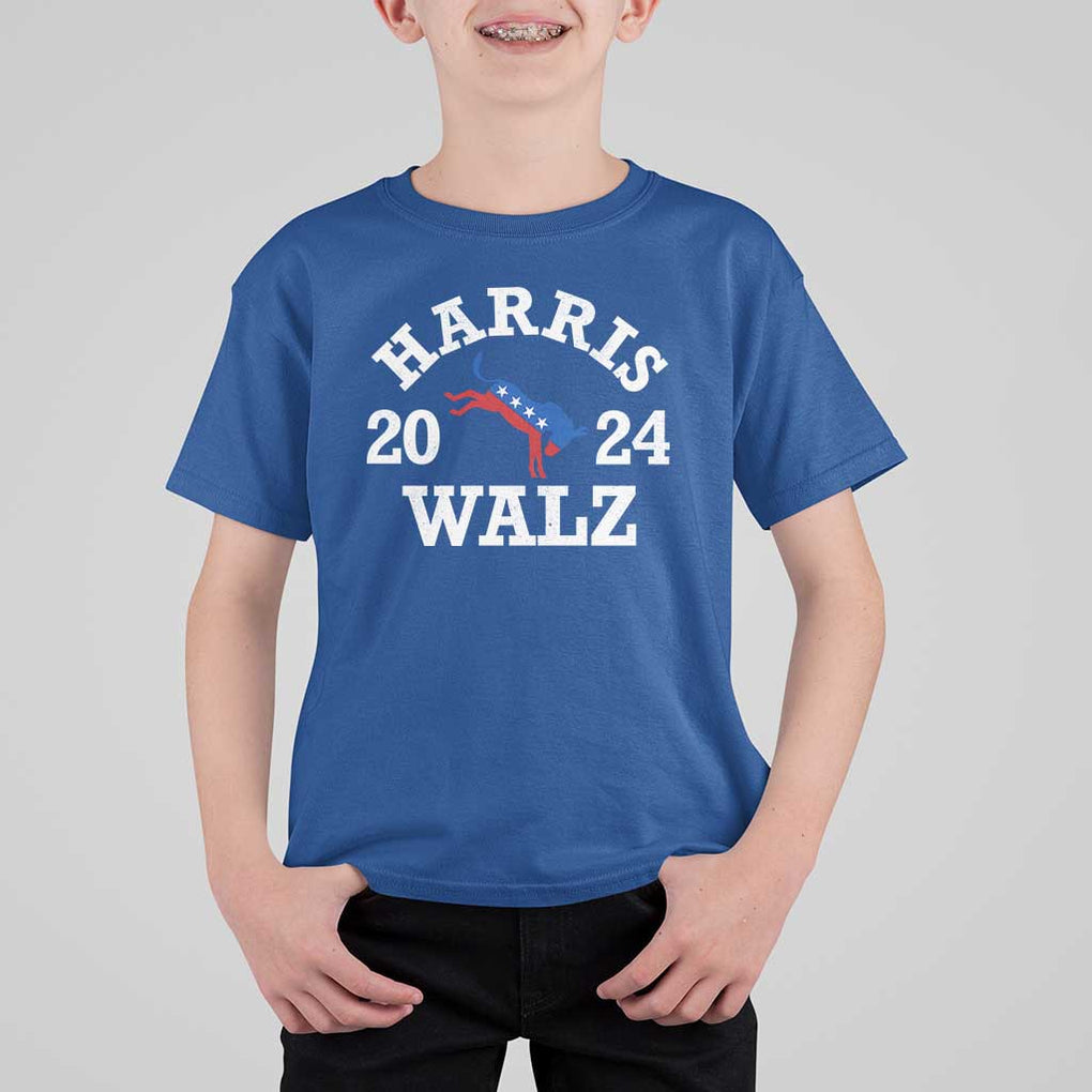 Harris Walz 2024 T Shirt For Kid Vintage Patriotic Donkey USA Flag TS11 Royal Blue Print Your Wear