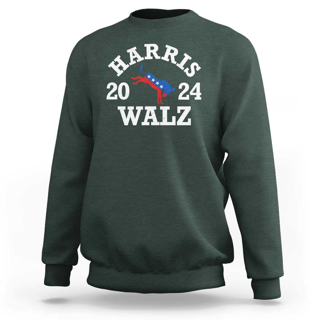 Harris Walz 2024 Sweatshirt Vintage Patriotic Donkey USA Flag TS11 Dark Forest Green Print Your Wear