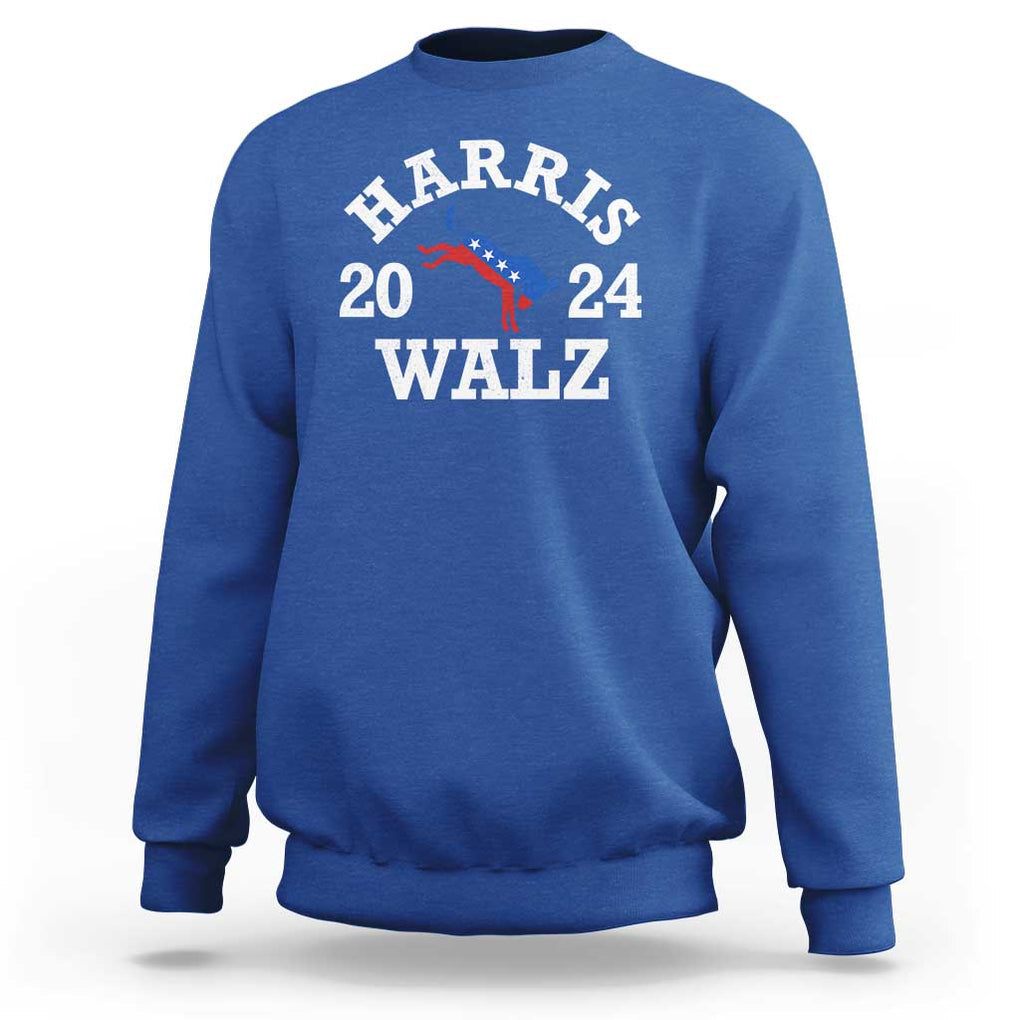 Harris Walz 2024 Sweatshirt Vintage Patriotic Donkey USA Flag TS11 Royal Blue Print Your Wear