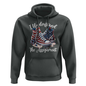 Harris Supporter 2024 Hoodie I Understand The Assignment USA Chucks Pearls TS11 Dark Heather Print Your Wear