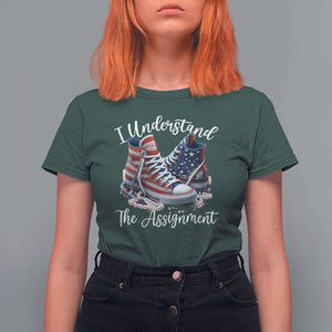 Harris Supporter 2024 T Shirt For Women I Understand The Assignment USA Chucks Pearls TS11 Dark Forest Green Print Your Wear