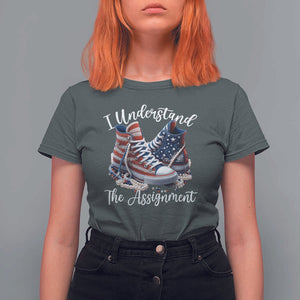 Harris Supporter 2024 T Shirt For Women I Understand The Assignment USA Chucks Pearls TS11 Dark Heather Print Your Wear