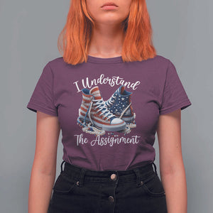Harris Supporter 2024 T Shirt For Women I Understand The Assignment USA Chucks Pearls TS11 Maroon Print Your Wear