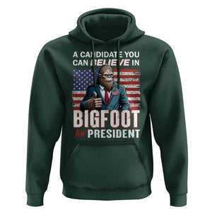 Funny Bigfoot For President Hoodie A Candidate You Can Believe In 2024 Sasquatch USA Flag TS11 Dark Forest Green Print Your Wear