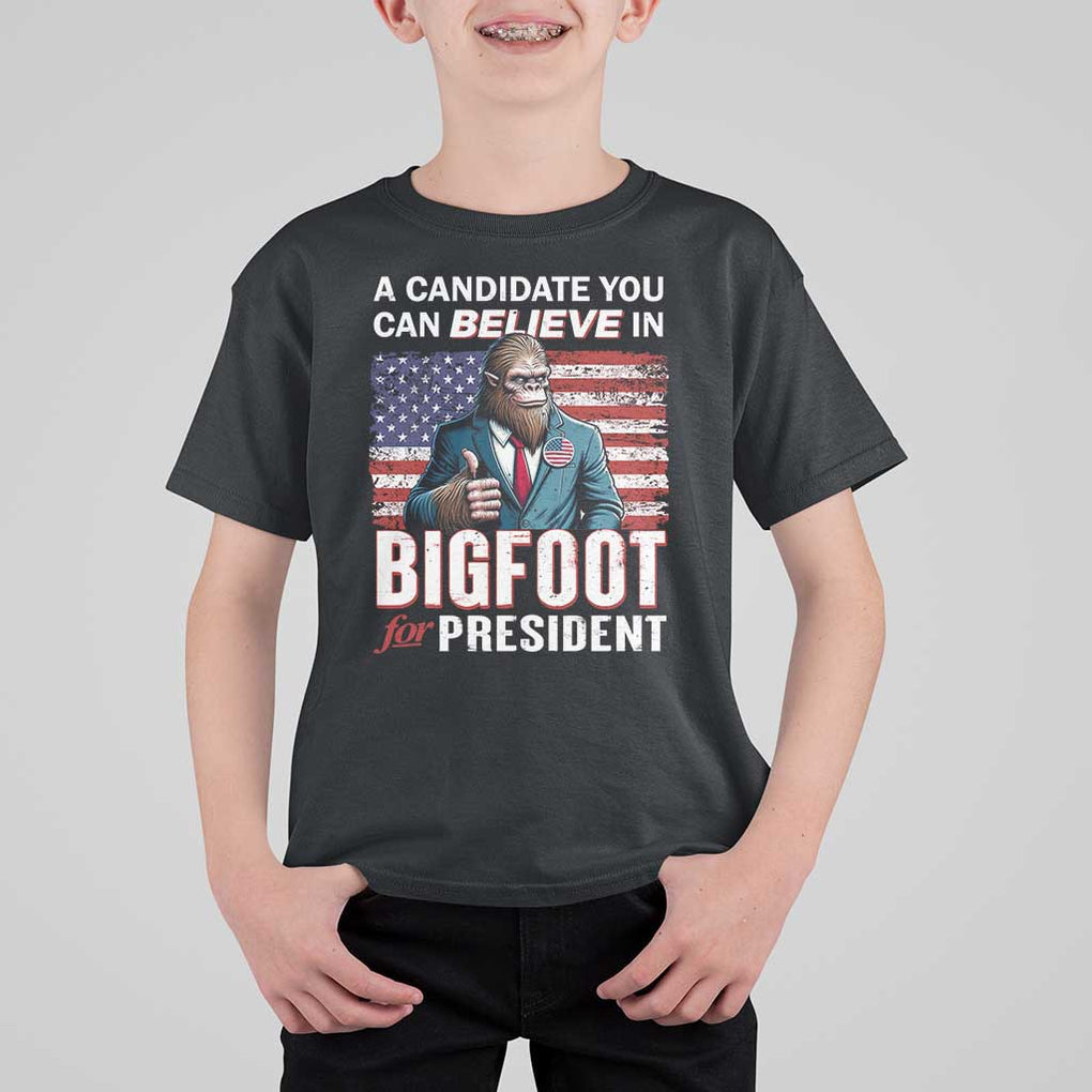 Funny Bigfoot For President T Shirt For Kid A Candidate You Can Believe In 2024 Sasquatch USA Flag TS11 Black Print Your Wear