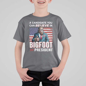 Funny Bigfoot For President T Shirt For Kid A Candidate You Can Believe In 2024 Sasquatch USA Flag TS11 Charcoal Print Your Wear