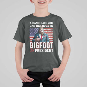 Funny Bigfoot For President T Shirt For Kid A Candidate You Can Believe In 2024 Sasquatch USA Flag TS11 Dark Heather Print Your Wear