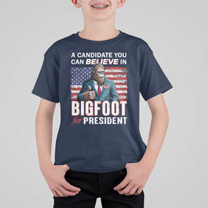 Funny Bigfoot For President T Shirt For Kid A Candidate You Can Believe In 2024 Sasquatch USA Flag TS11 Navy Print Your Wear
