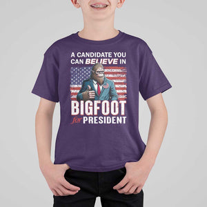 Funny Bigfoot For President T Shirt For Kid A Candidate You Can Believe In 2024 Sasquatch USA Flag TS11 Purple Print Your Wear