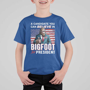 Funny Bigfoot For President T Shirt For Kid A Candidate You Can Believe In 2024 Sasquatch USA Flag TS11 Royal Blue Print Your Wear