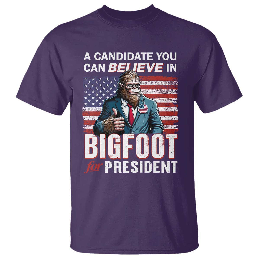 Funny Bigfoot For President T Shirt A Candidate You Can Believe In 2024 Sasquatch USA Flag TS11 Purple Print Your Wear
