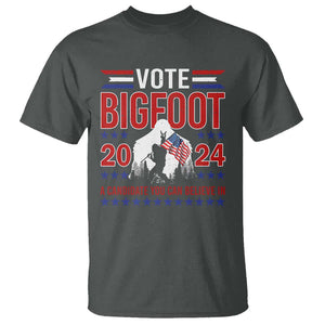 Funny Presidential Election Bigfoot T Shirt Vote Bigfoot A Candidate You Can Believe In 2024 TS11 Dark Heather Print Your Wear