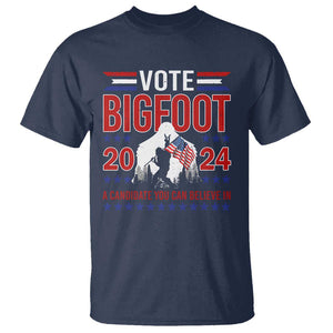 Funny Presidential Election Bigfoot T Shirt Vote Bigfoot A Candidate You Can Believe In 2024 TS11 Navy Print Your Wear