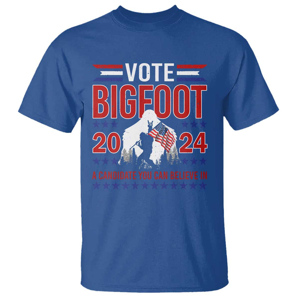 Funny Presidential Election Bigfoot T Shirt Vote Bigfoot A Candidate You Can Believe In 2024 TS11 Royal Blue Print Your Wear
