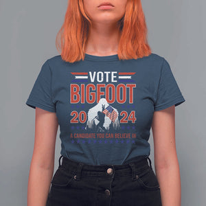 Funny Presidential Election Bigfoot T Shirt For Women Vote Bigfoot A Candidate You Can Believe In 2024 TS11 Navy Print Your Wear