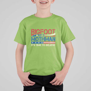 Funny Bigfoot Mothman T Shirt For Kid It's Time To Believe American Flag President Election TS11 Lime Print Your Wear