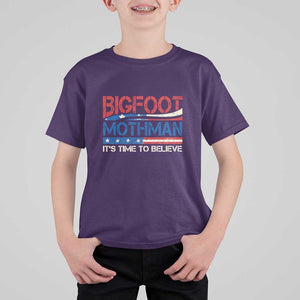 Funny Bigfoot Mothman T Shirt For Kid It's Time To Believe American Flag President Election TS11 Purple Print Your Wear