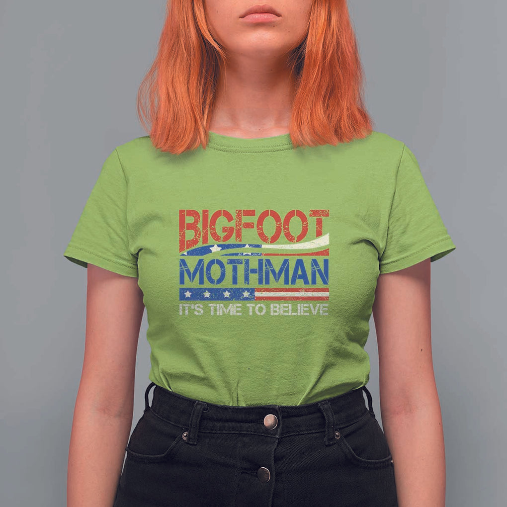 Funny Bigfoot Mothman T Shirt For Women It's Time To Believe American Flag President Election TS11 Lime Print Your Wear